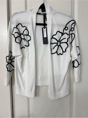 White Floral Open-Front Women's Sweater Cardigan. Only 1 left in a size Medium.